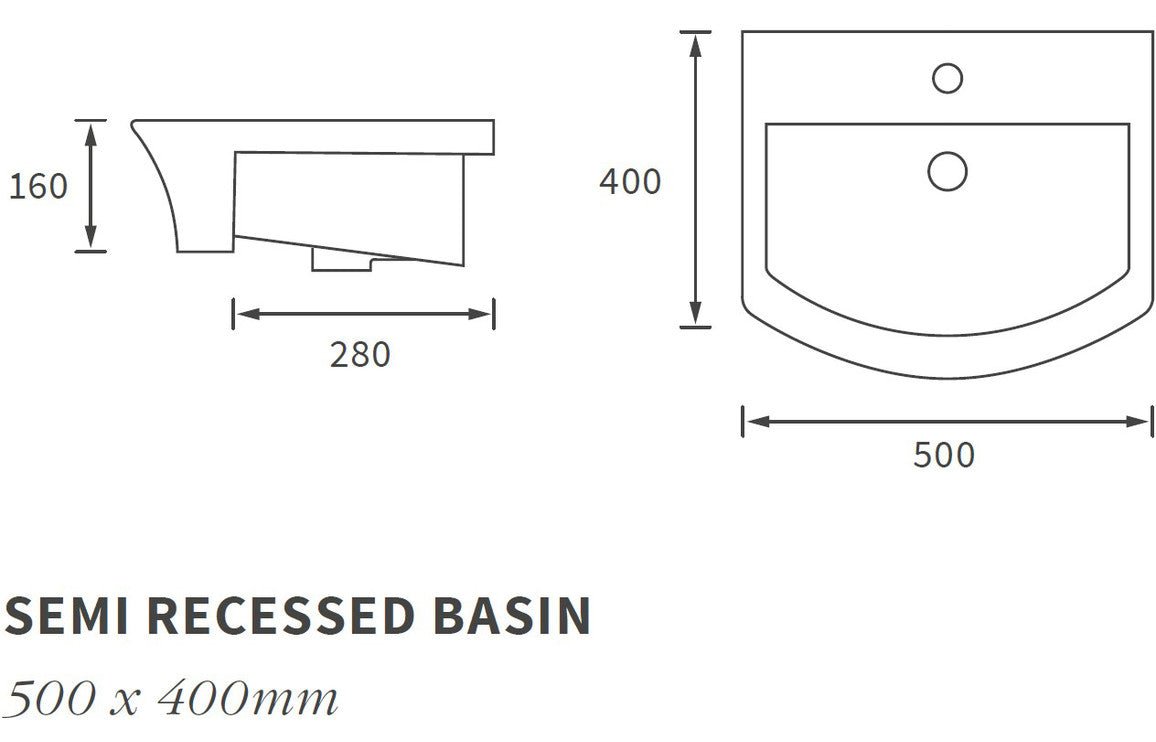 Anna Semi Recessed Basin 500x400mm 1TH - bathandtile