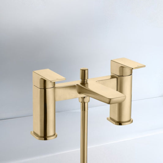 Antonio Brushed Brass Bath Filler Tap with Shower Mixer - bathandtile