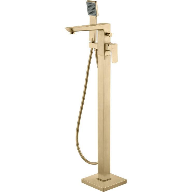 Antonio Brushed Brass Freestanding Bath Mixer Tap with Shower Kit - bathandtile