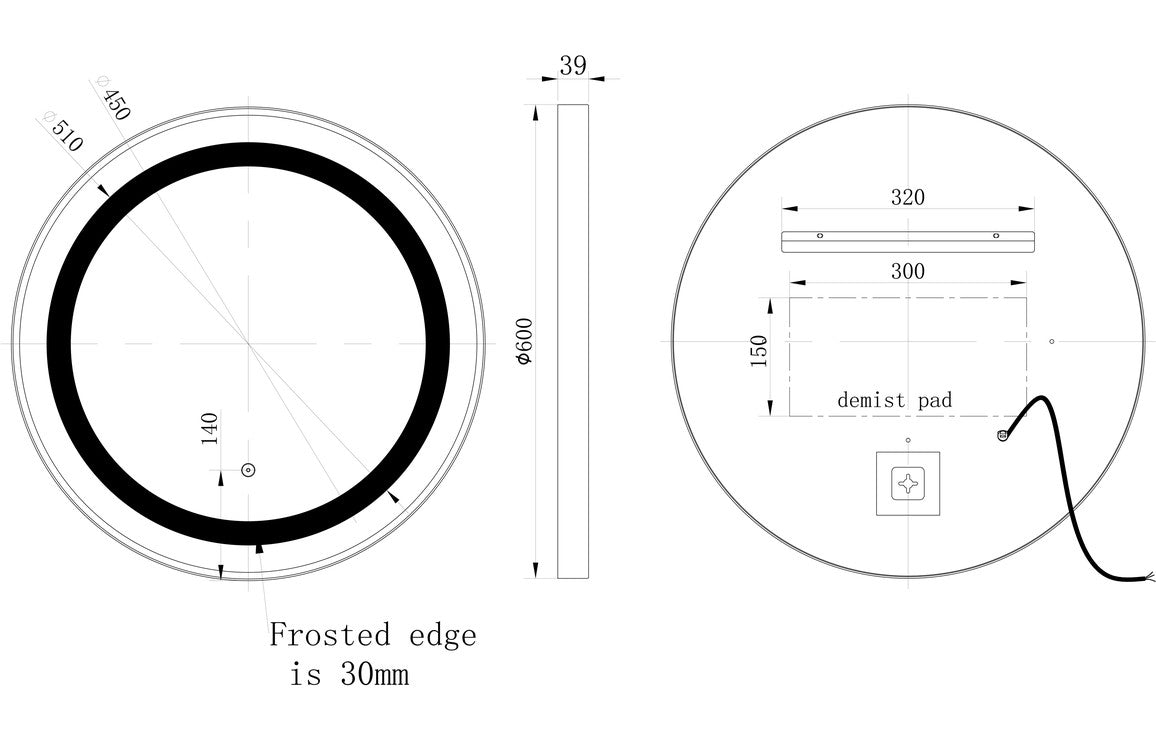 Arezzo 600mm Round Front-Lit LED Mirror - Matt Black - bathandtile
