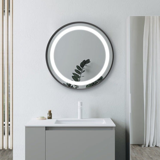 arezzo 600mm round front lit led mirror matt black, Alessio, Illuminated Bathroom Mirror, Mirrors, Round Mirrors, 1
