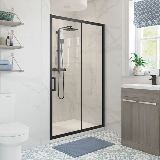 aria 1000mm black matt sliding shower door, Alessio, Black, Shower Doors, Shower Enclosures, Sliding Shower Doors, 1