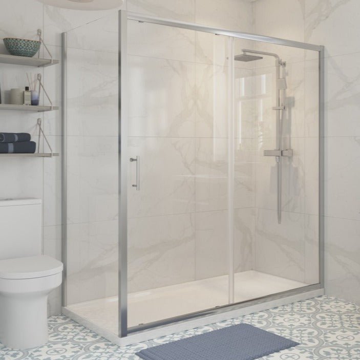 Aria 1100mm Sliding Shower Door & 760mmm Side Panel - bathandtile