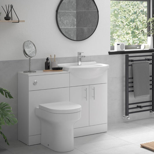 Benito 1060mm White Gloss Combination Toilet and Vanity Unit with Toilet and Cistern - bathandtile
