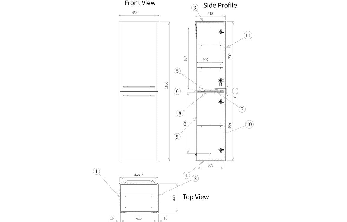 Bianca 454mm Wall Hung 2 Door Tall Unit - White Gloss - bathandtile