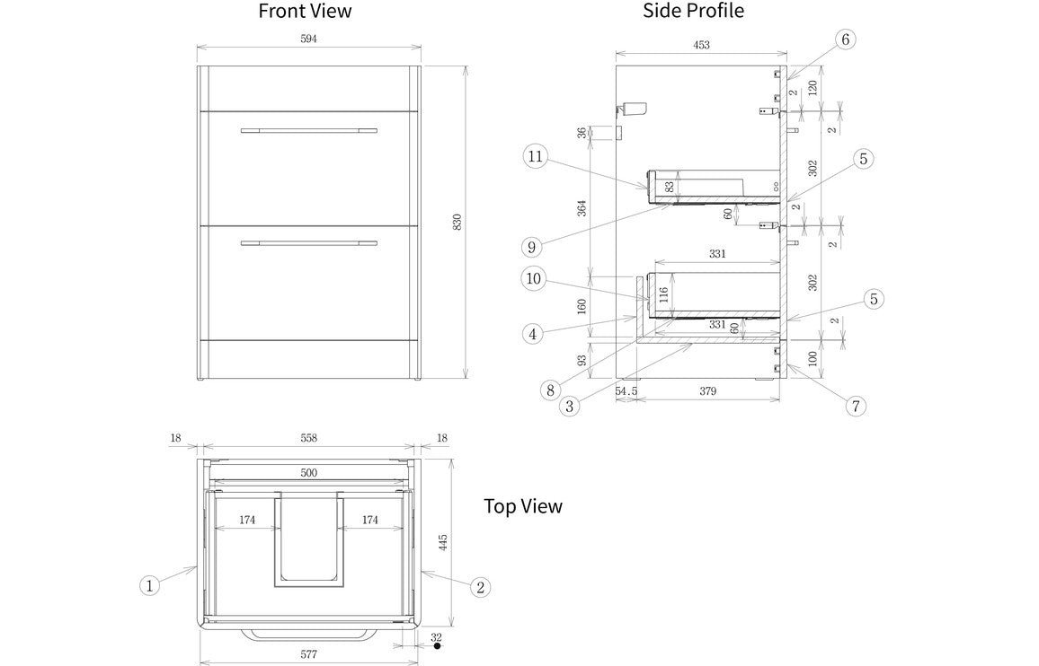 Bianca 610mm 2 Drawer Floor Unit & Basin - White Gloss - bathandtile