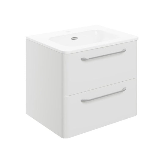 bianca 610mm 2 drawer wall unit basin white gloss, Alessio, Wall Hung Vanity Unit, 1