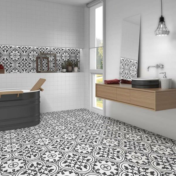 Bourton Black Pattern Tiles 450x450mm - bathandtile