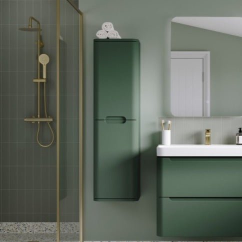 Calvino 350mm 2 Door Wall Hung Tall Unit - Matt Sage Green - bathandtile