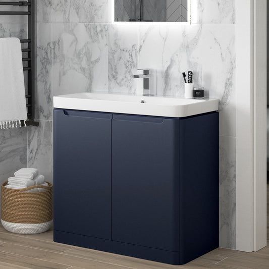 calvino 800mm 2 door floor standing basin unit matt indigo, Alessio, Sink Vanity Unit, Basin Unit, 1