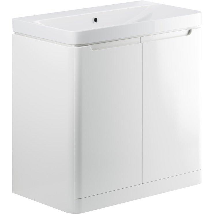 Calvino 800mm 2 Door Floor Standing Basin Unit - White Gloss - bathandtile