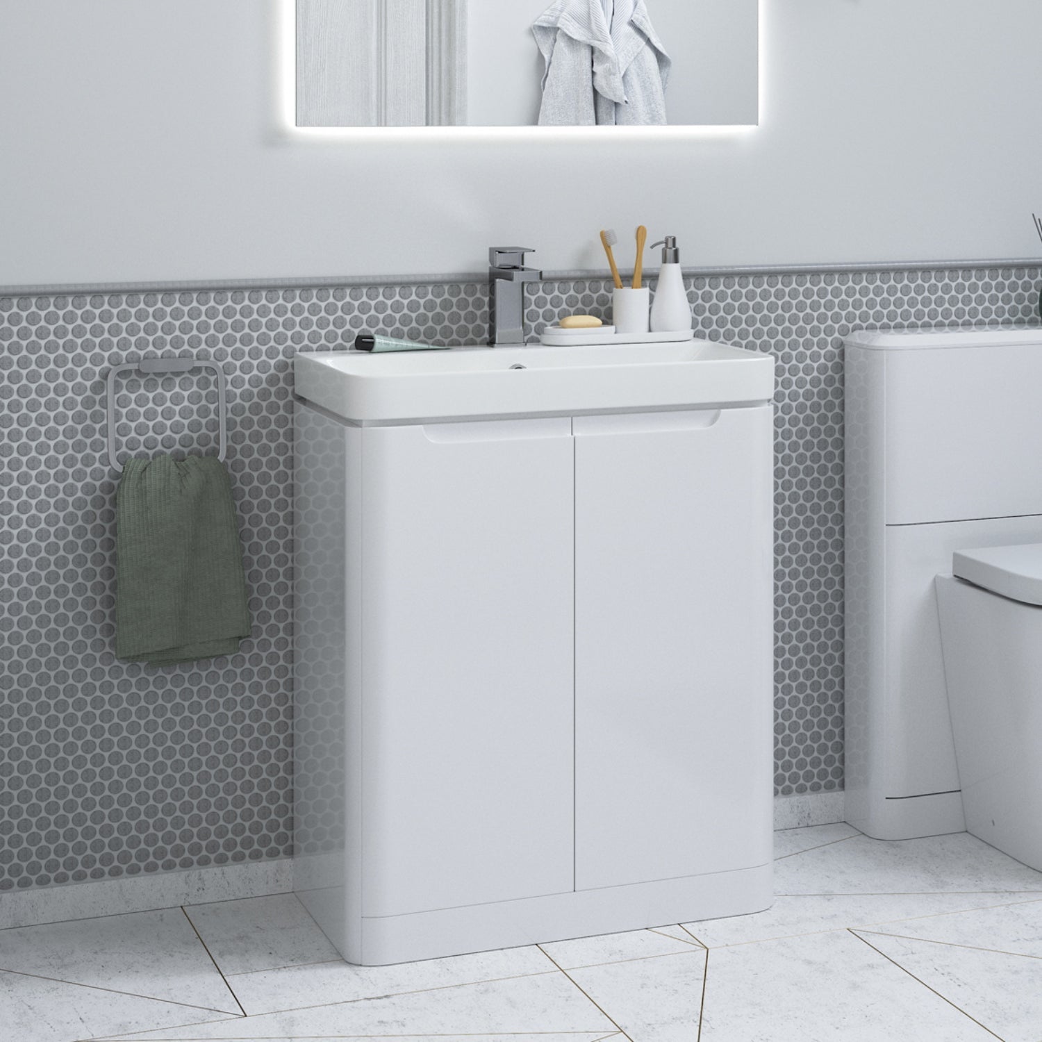 Calvino 800mm 2 Door Floor Standing Basin Unit - White Gloss - bathandtile