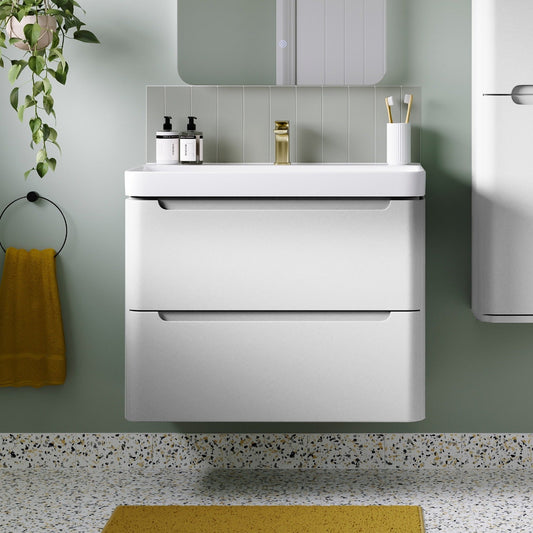 Calvino 800mm 2 Drawer Wall Hung Basin Unit - White Gloss - bathandtile