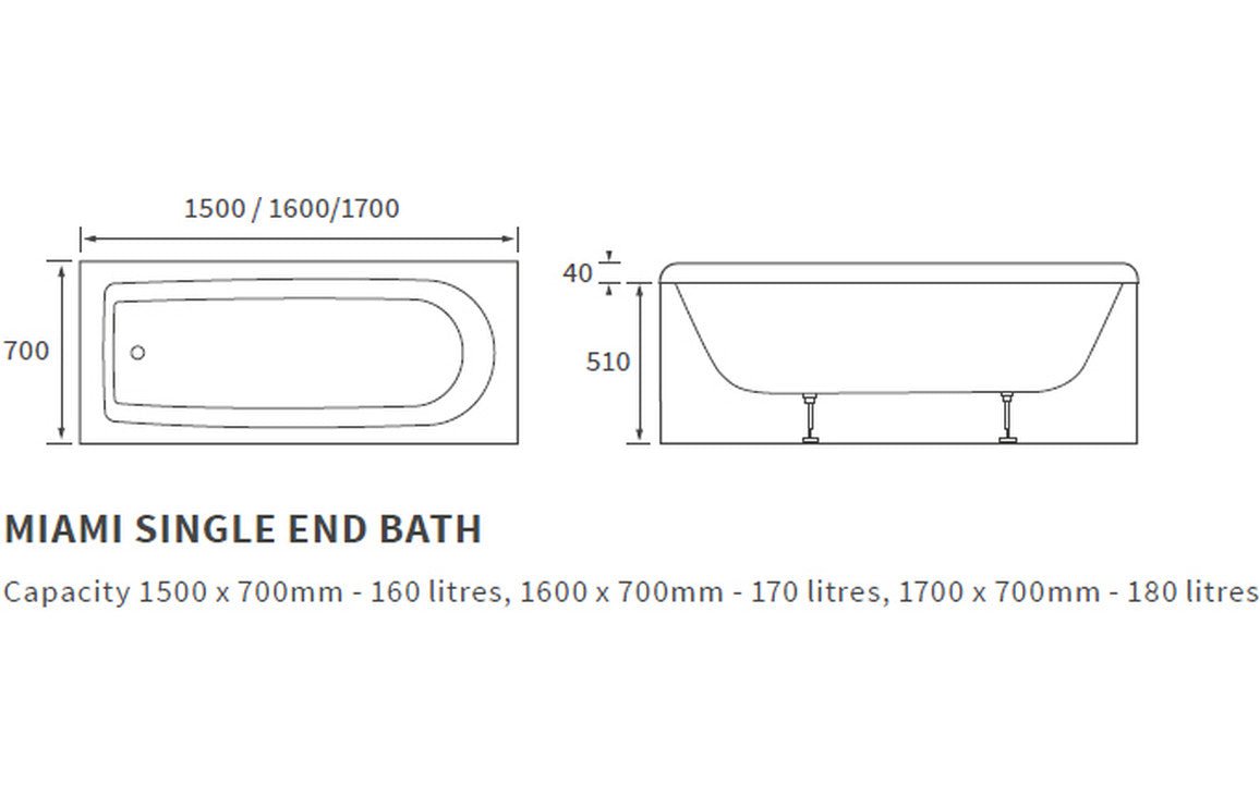 Ceria Round Single Ended Bath 1600x700x550mm - bathandtile