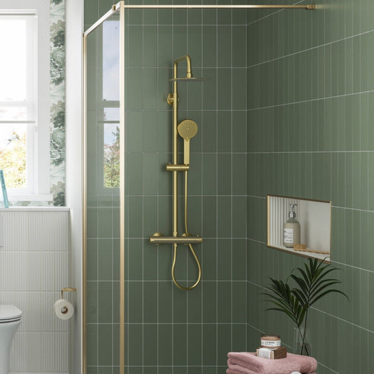 cool touch thermostatic bar mixer shower riser brushed brass, Alessio, Mixer Showers, Showers, 1