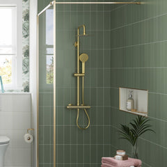 Cool-Touch Thermostatic Bar Mixer Shower & Riser - Brushed Brass