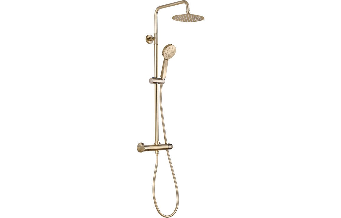Cool-Touch Thermostatic Bar Mixer Shower & Riser - Brushed Brass - bathandtile