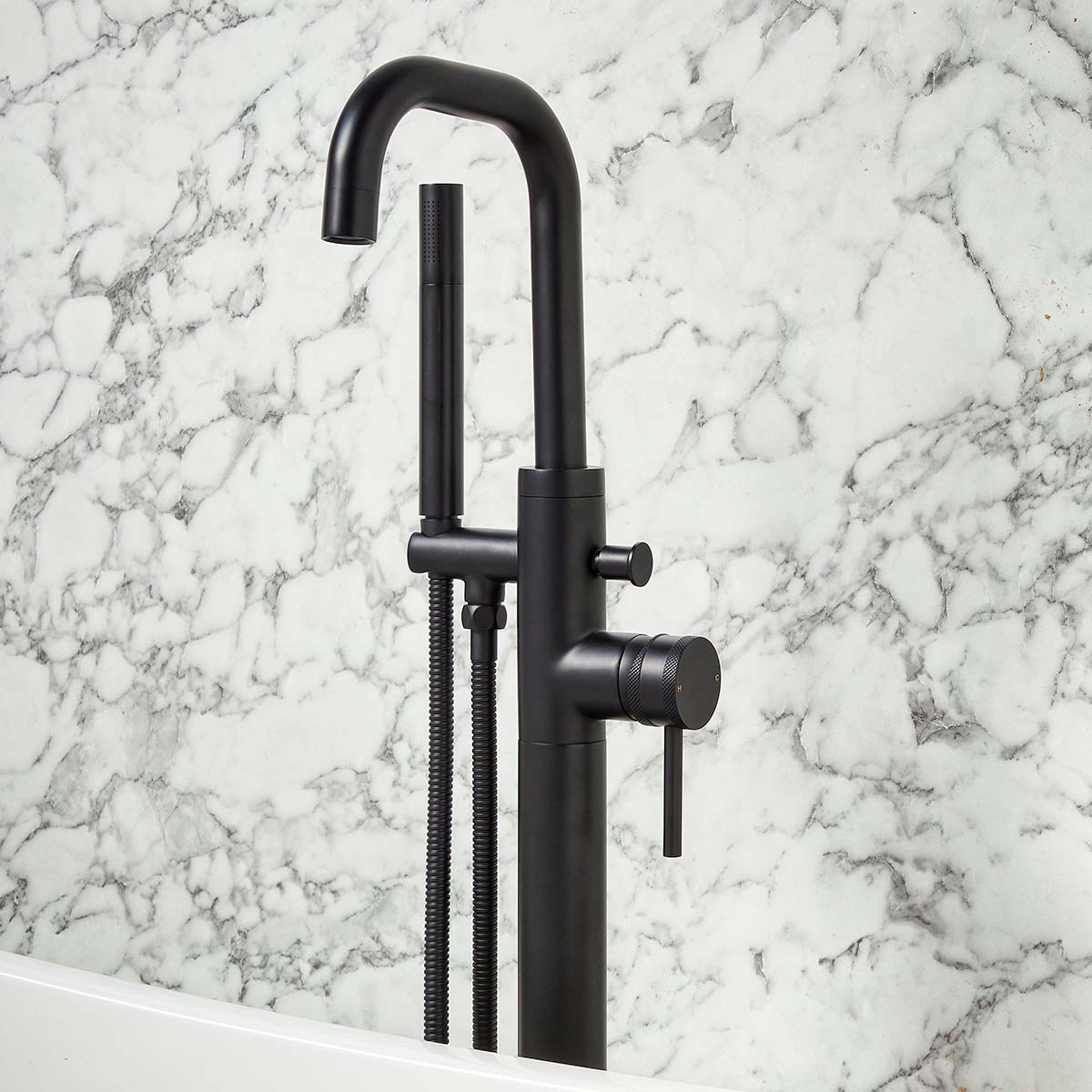 Core Freestanding Bath Shower Mixer Tap Black - bathandtile