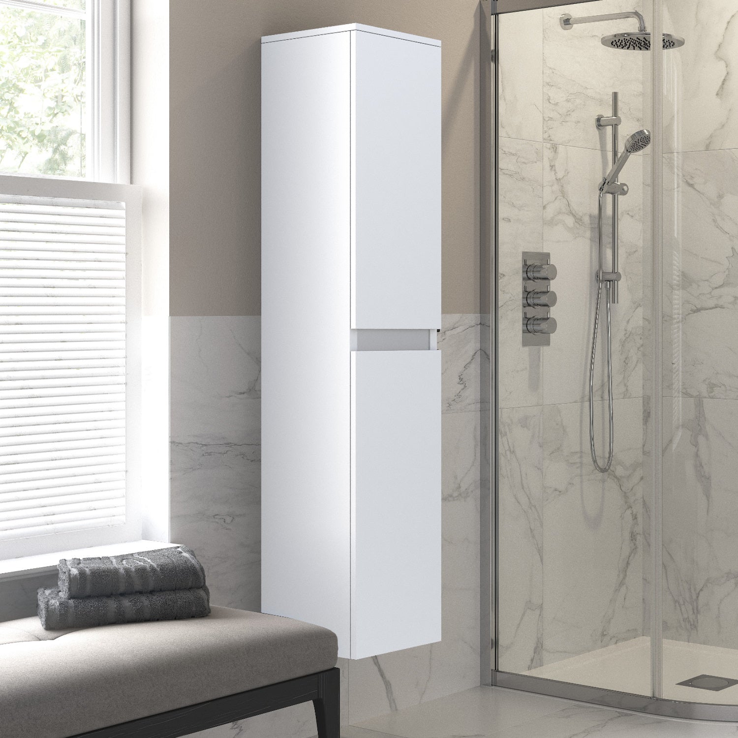 Dante 300mm 2 Door Wall Hung Tall Unit - White Gloss - bathandtile