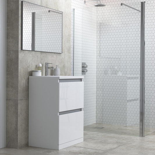 dante 815mm 2 drawer floor standing basin unit inc basin white gloss, Alessio, Sink Vanity Unit, Basin Unit, 1