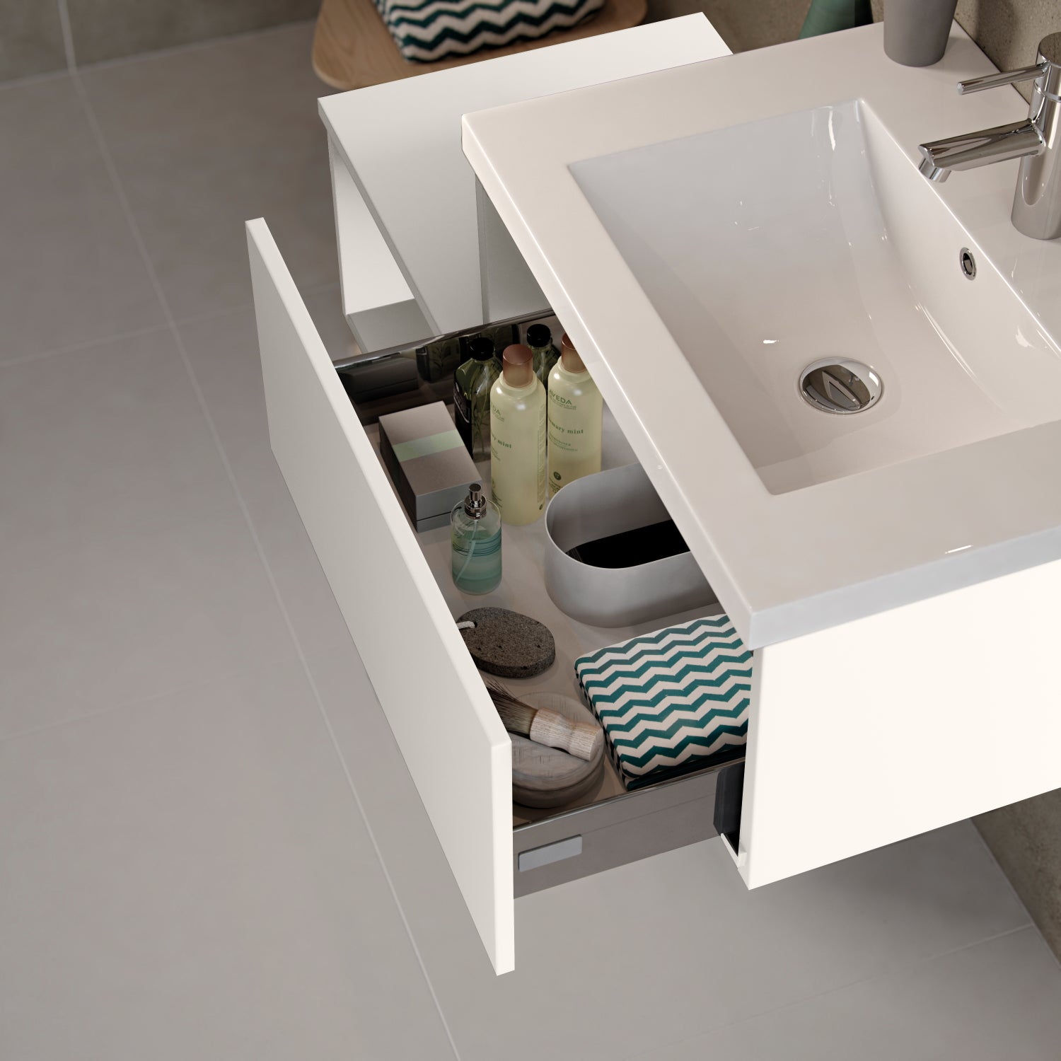 Dante 815mm 2 Drawer Floor Standing Basin Unit Inc. Basin - White Gloss - bathandtile