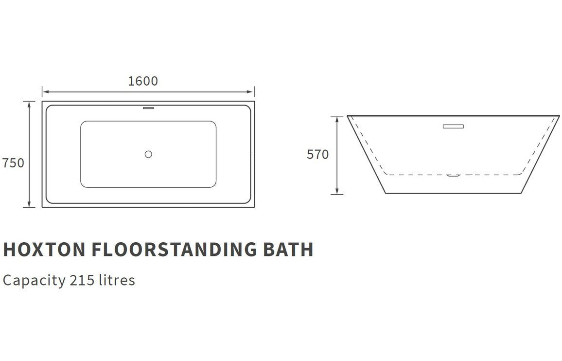 Dante Freestanding Bath 1600x750x570mm - bathandtile