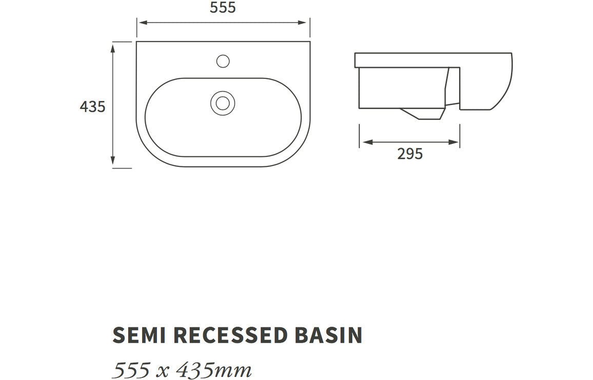 Elenna Semi Recessed Basin 555x435mm 1TH - bathandtile