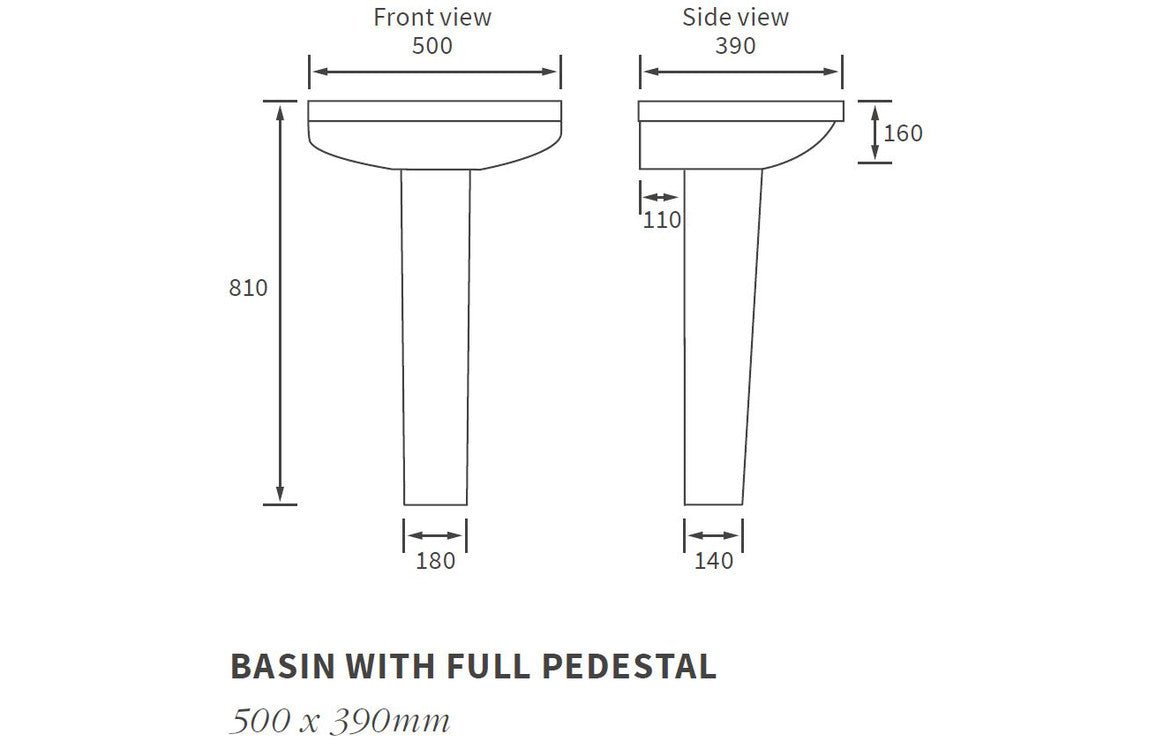 Elisa Basin & Full Pedestal 500x390mm - bathandtile