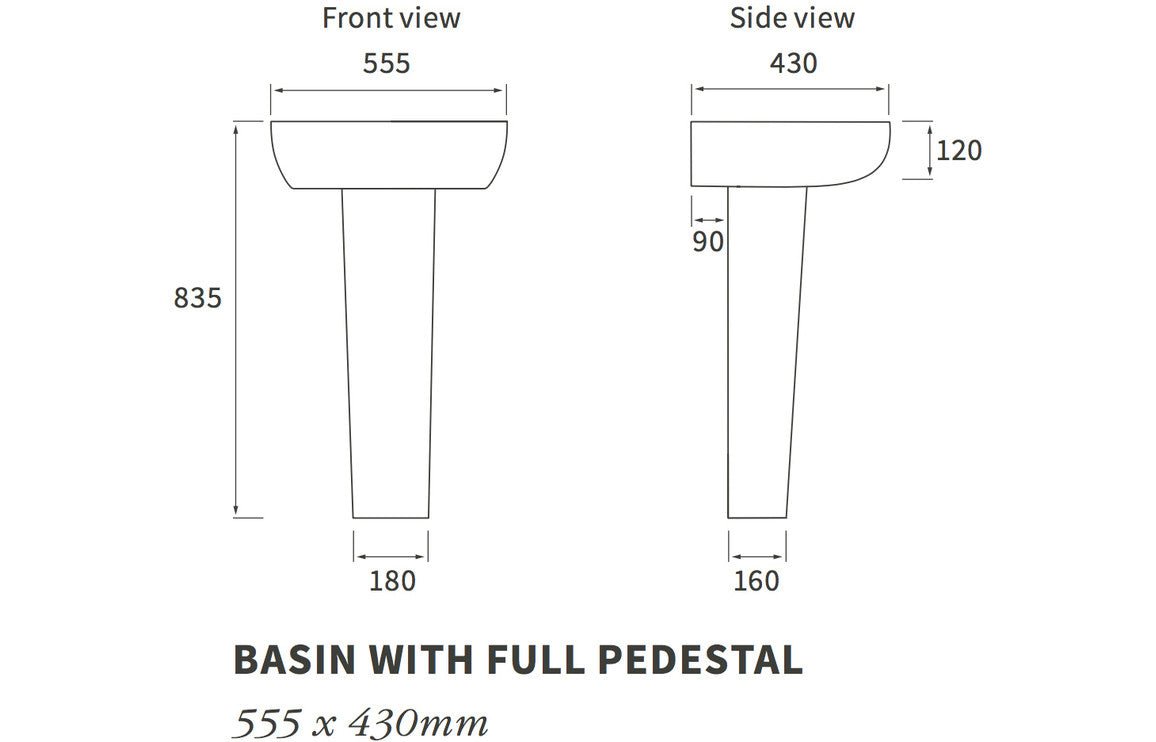 Esta Basin & Full Pedestal 555x430mm 1TH - bathandtile