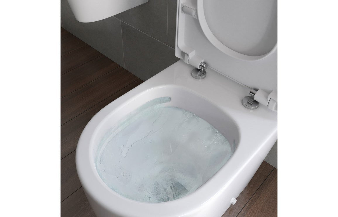 Esta Rimless Close Coupled Fully Shrouded WC & Soft Close Toilet Sea - bathandtile