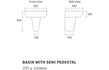 esta wall hung basin semi pedestal 555x430mm, Alessio, Basins, Semi Pedestal Basins, Wall Hung Basins, 5