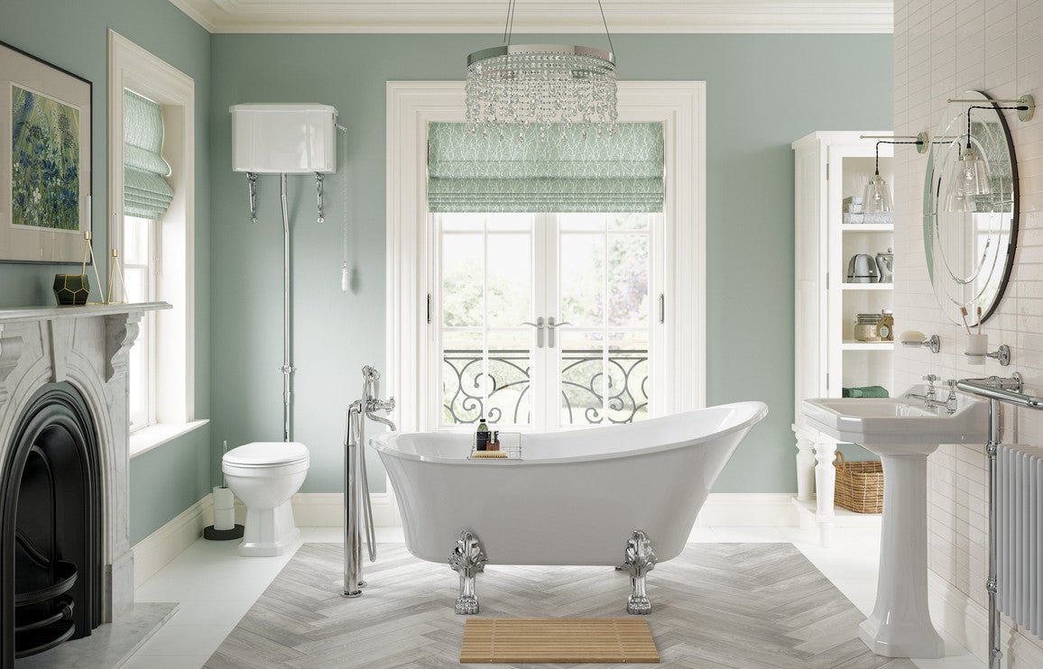 Florence Back To Wall WC & Lucia Sea Green Wood Effect Toilet Seat - bathandtile