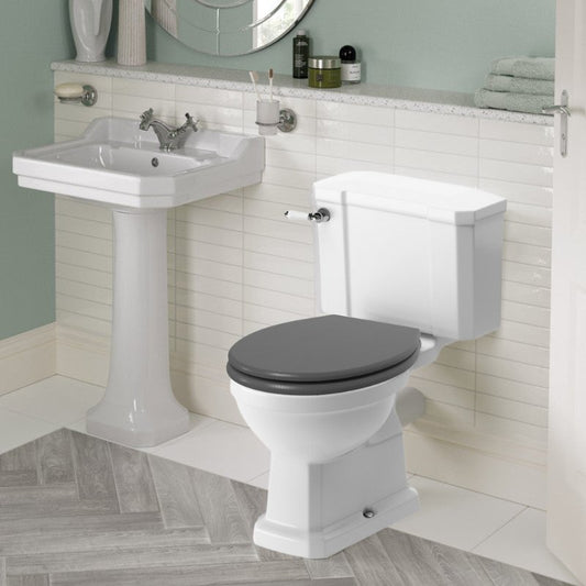 Florence Close Coupled WC & Grey Ash Soft Close Toilet Seat - bathandtile