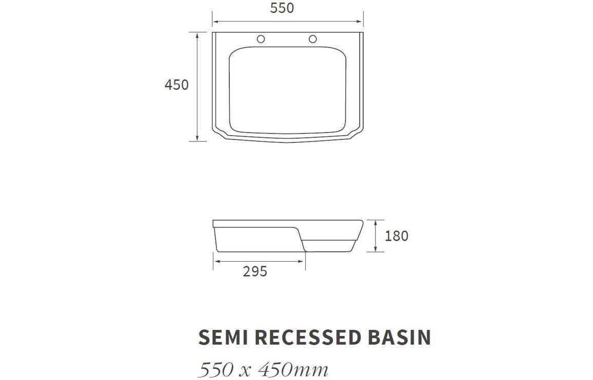 Florence Semi Recessed Basin 550x450mm 2TH - bathandtile