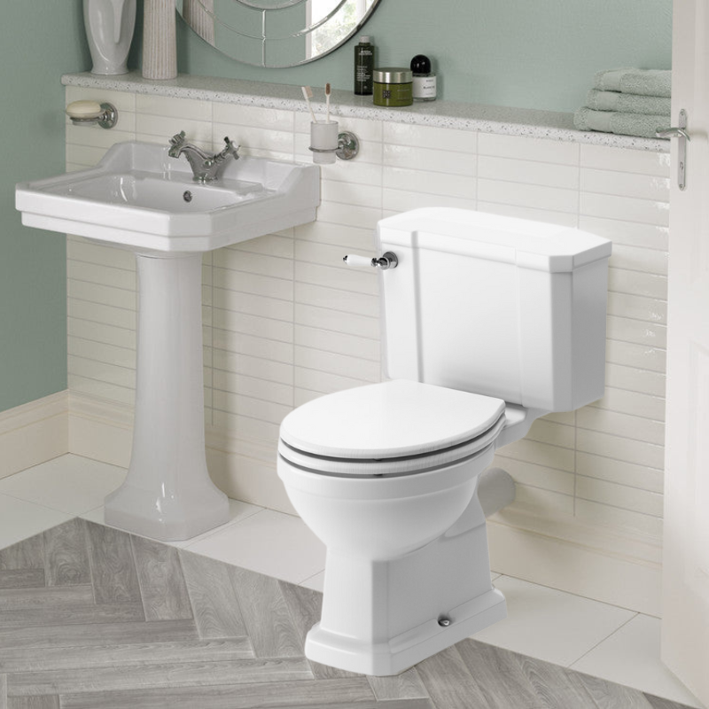 Florence Close Couple WC & Satin White Wood Effect Toilet Seat