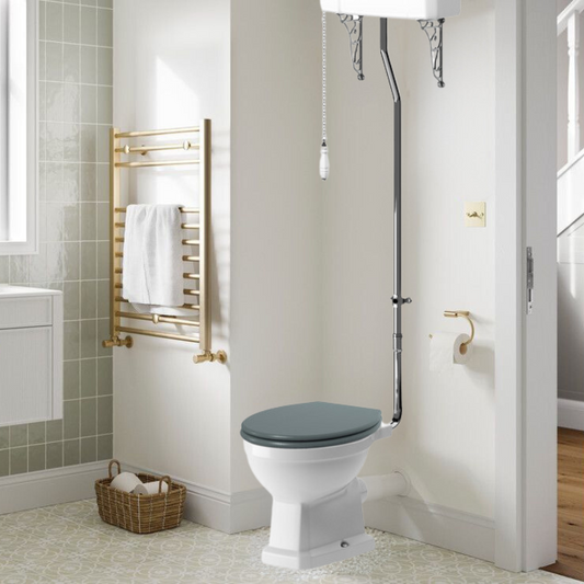 Florence High Level WC & Sea Green Wood Effect Toilet Seat