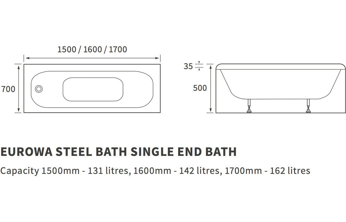 Gian Steel Single End Bath 1500x700x500mm - bathandtile