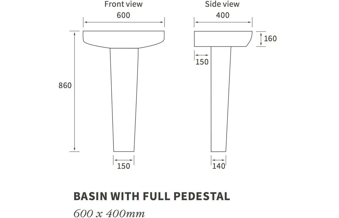 Lorenzo Basin & Full Pedestal 600x400mm - bathandtile