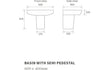 luca 600x400mm basin semi pedestal, Alessio, Basins, Semi Pedestal Basins, Wall Hung Basins, 5
