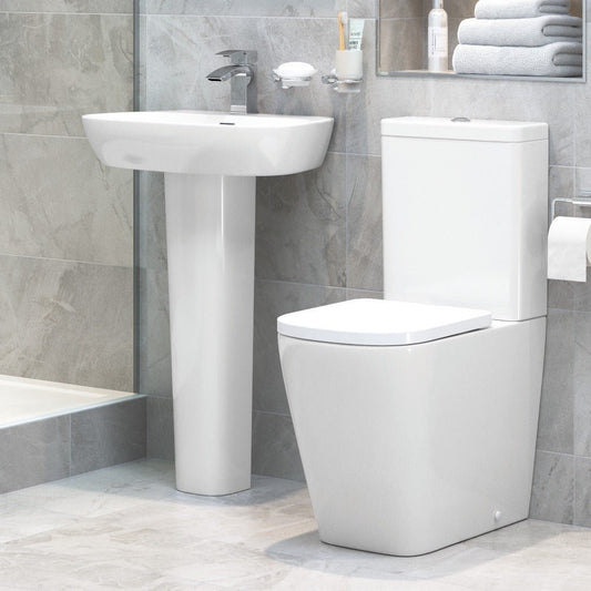Luca Rimless Close Coupled Comfort Height WC & Soft Close Toilet Seat - bathandtile