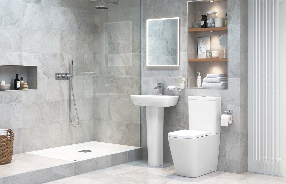 Luca Rimless Close Coupled Open Back Comfort Height WC & Soft Close Seat - bathandtile
