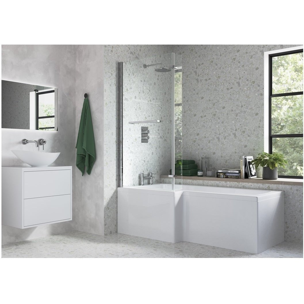 Lucio L Shape Shower Bath 1700x850x560mm (LH) - bathandtile