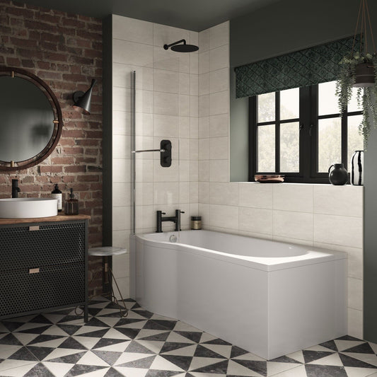 ludo p shape supercast shower bath pack 1700x850x560mm lh, Baths, Shower Baths, Alessio, 1