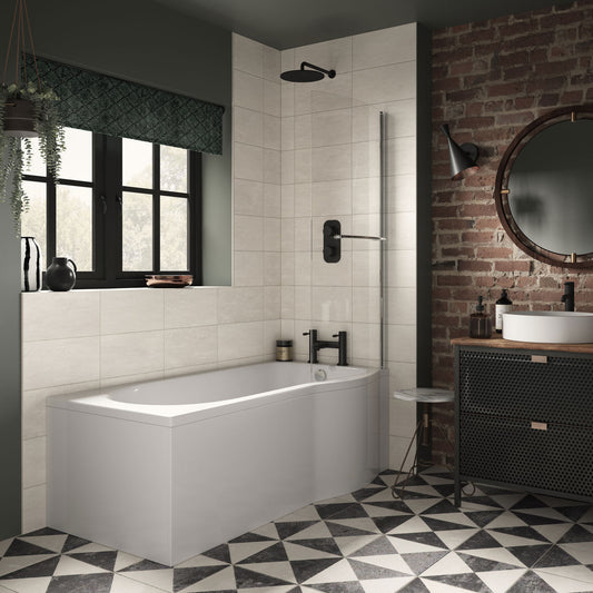 ludo p shape supercast shower bath pack 1700x850x560mm rh, Baths, Shower Baths, Alessio, 1