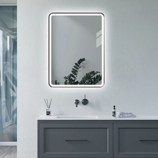 lund 600mm rectangle front lit led mirror matt black, Alessio, Illuminated Bathroom Mirror, Mirrors, 1