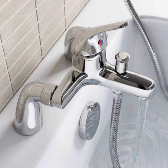 Marcell Chrome Bath Filler Tap with Shower Mixer Kit - bathandtile