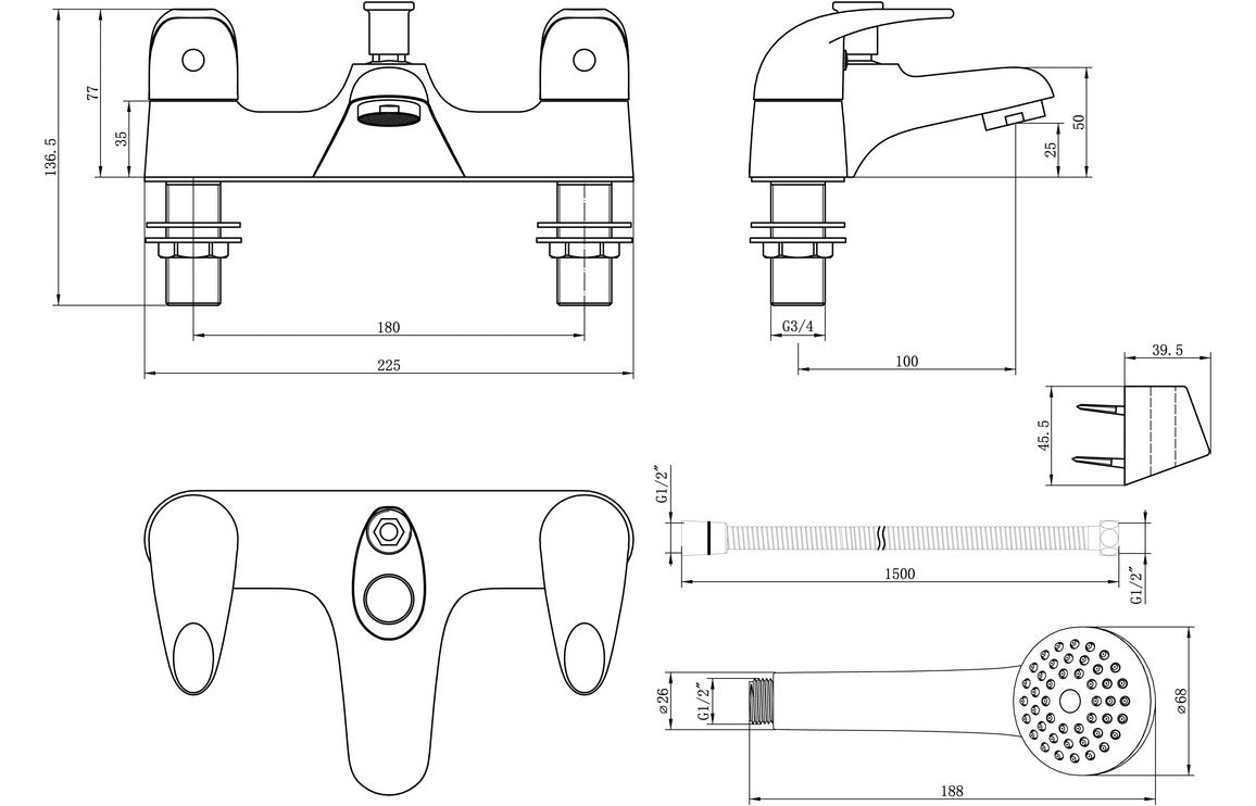 Marcell Low Pressure Bath Shower Mixer Tap - bathandtile