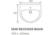 Marco Semi Recessed Basin 500x390mm 1TH - bathandtile