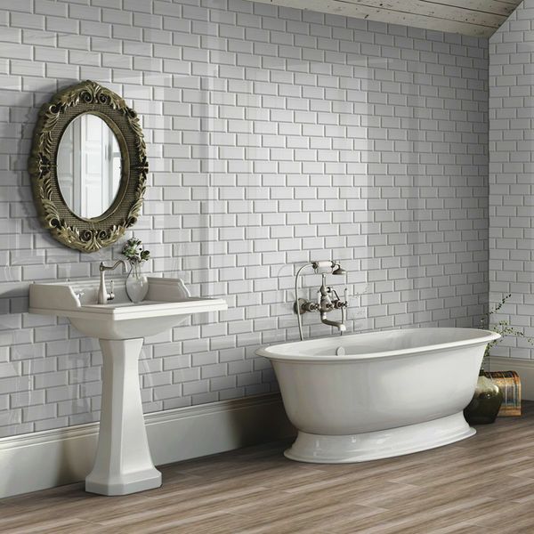 Metro Retro Bevelled Gris Gloss Tiles 100x200mm - bathandtile