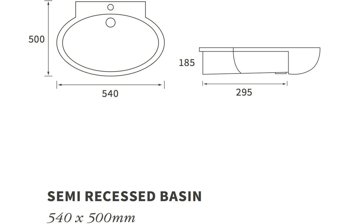Mia 540x500mm Semi Recessed Basin - bathandtile